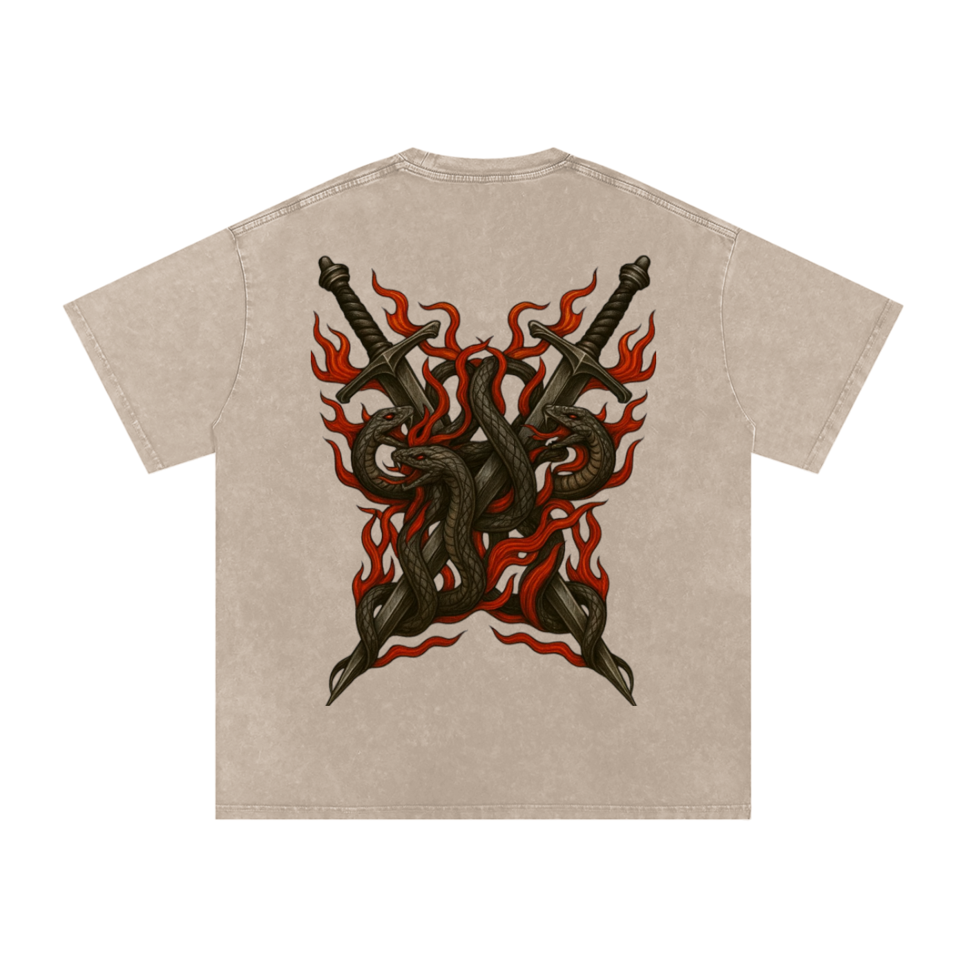 Mythical Flame, Snow Washed Oversized Cotton T-Shirt