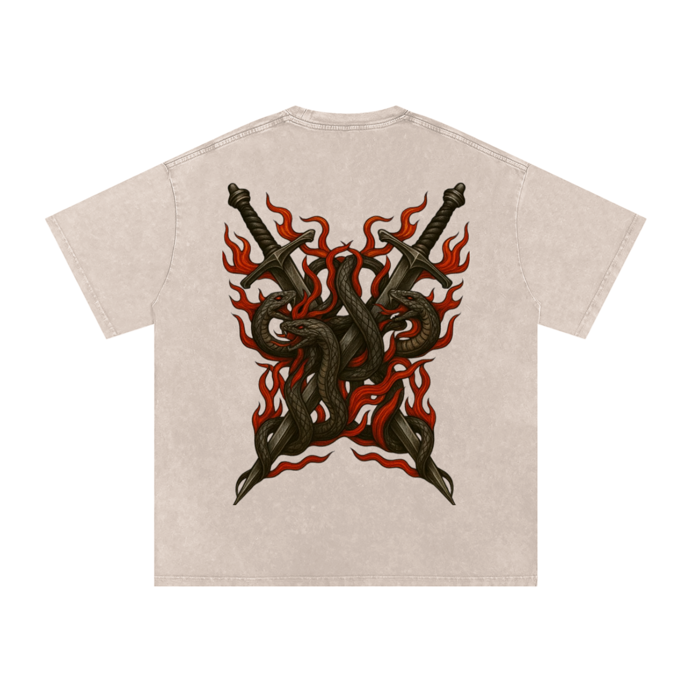 Mythical Flame, Snow Washed Oversized Cotton T-Shirt
