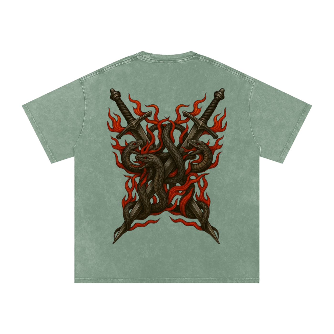 Mythical Flame, Snow Washed Oversized Cotton T-Shirt